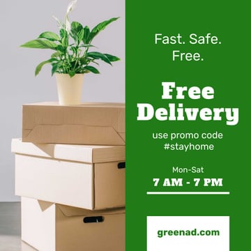 #StayHome Delivery Services offer with boxes and plant