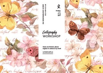 Calligraphy Workshop Announcement Watercolor Flowers