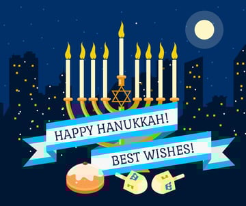 Happy Hanukkah Greeting with Menorah at night