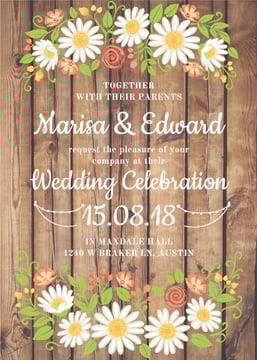 Wedding Invitation with Flowers on Wooden | Flyer Template