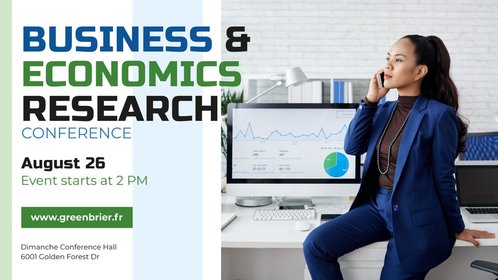 Business Conference announcement Businesswoman Working on Report — ein Design erstellen Business Conference announcement Businesswoman Working on Report — ein Design erstellen