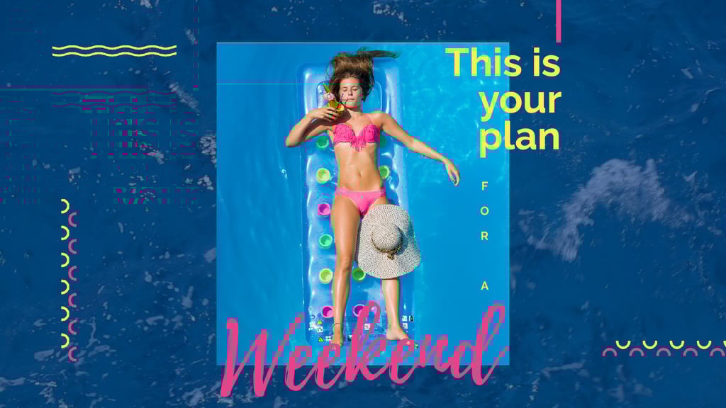 Woman with Cocktail Relaxing on Pool Mattress in Blue | Full Hd Video Template — ein Design erstellen Woman with Cocktail Relaxing on Pool Mattress in Blue | Full Hd Video Template — ein Design erstellen