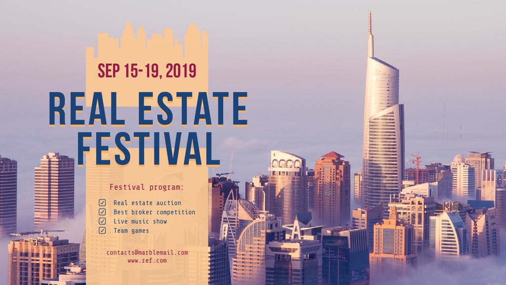 Real Estate Festival with Modern City Skyscrapers — Создать дизайн Real Estate Festival with Modern City Skyscrapers — Создать дизайн