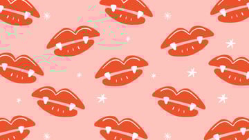 Lip prints with vampire teeth pattern