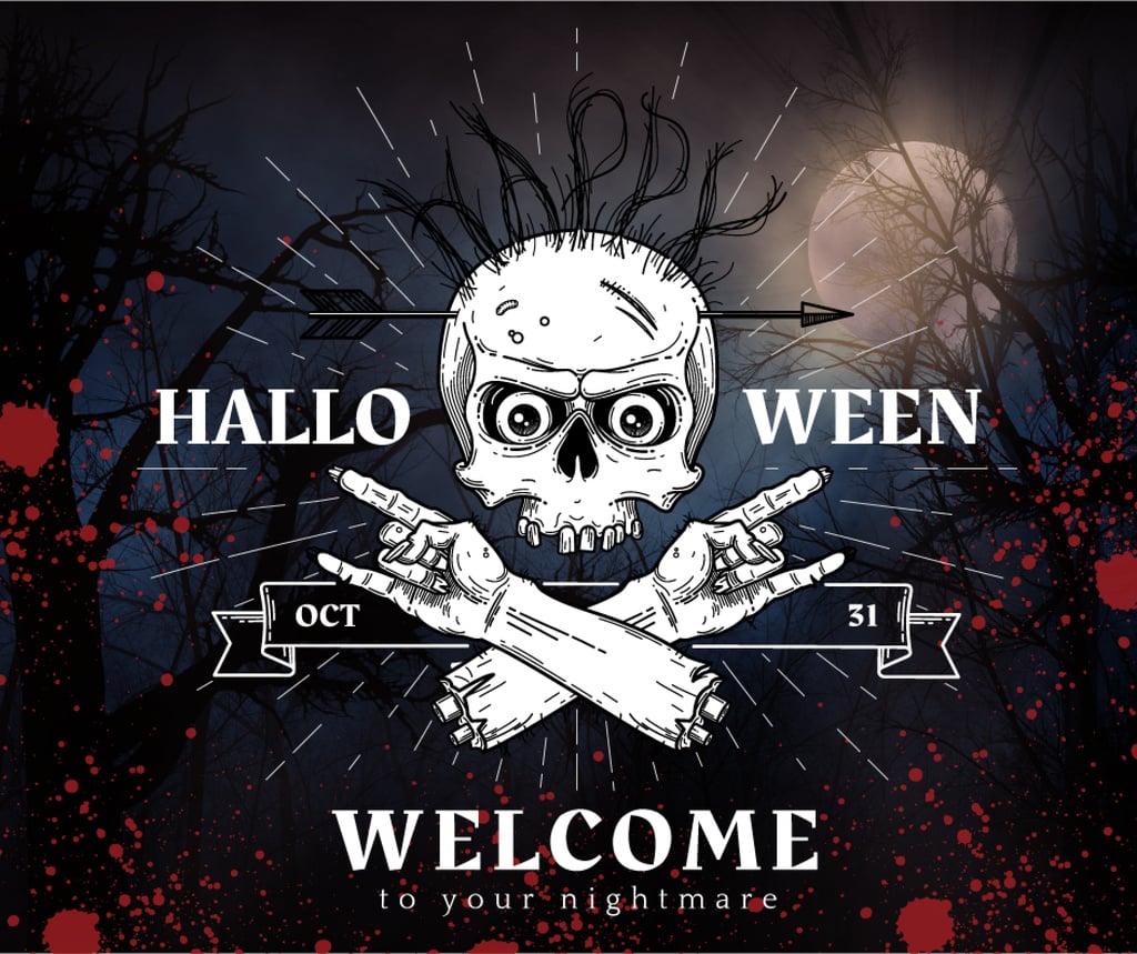 Halloween party invitation with scary Skeleton — Maak een ontwerp Halloween party invitation with scary Skeleton — Maak een ontwerp