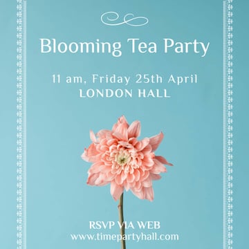 Tea Party invitation with Pink flower