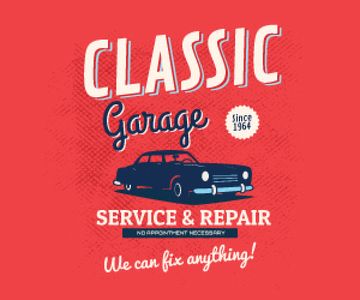Garage Services Ad Vintage Car in Red