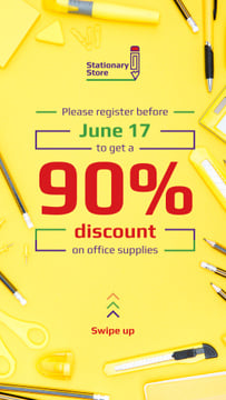Stationery Store Ad with Office Supplies in Yellow