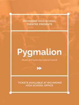 Pygmalion play poster with audience in theater