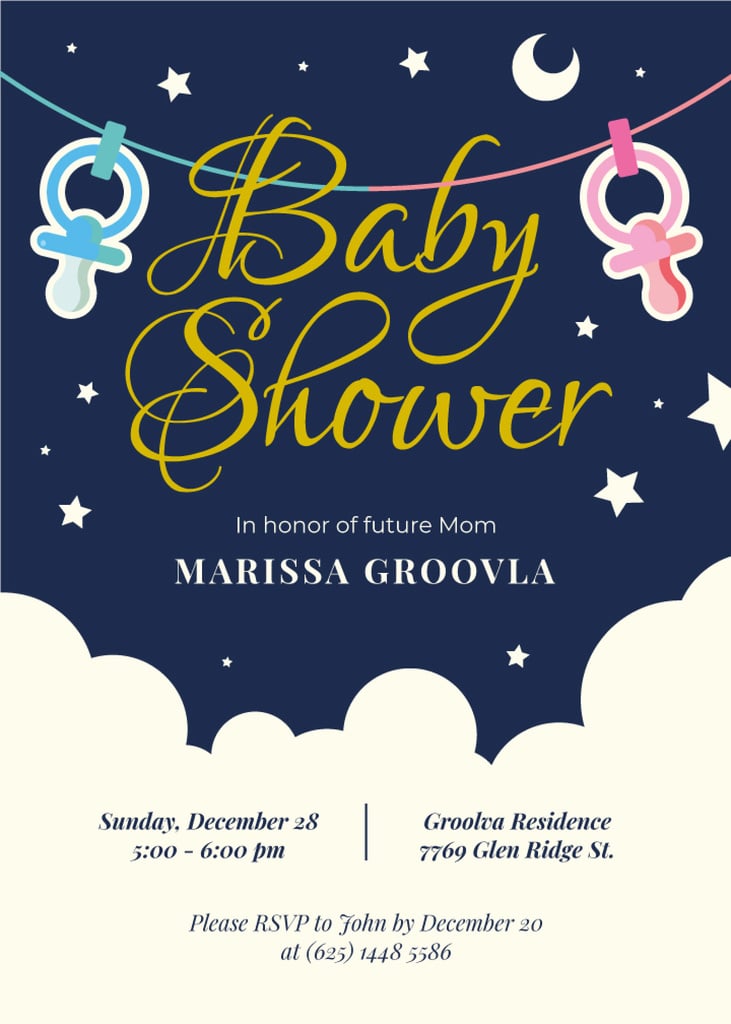 Baby Shower Invitation Pacifiers on Garland — Créer un visuel Baby Shower Invitation Pacifiers on Garland — Créer un visuel