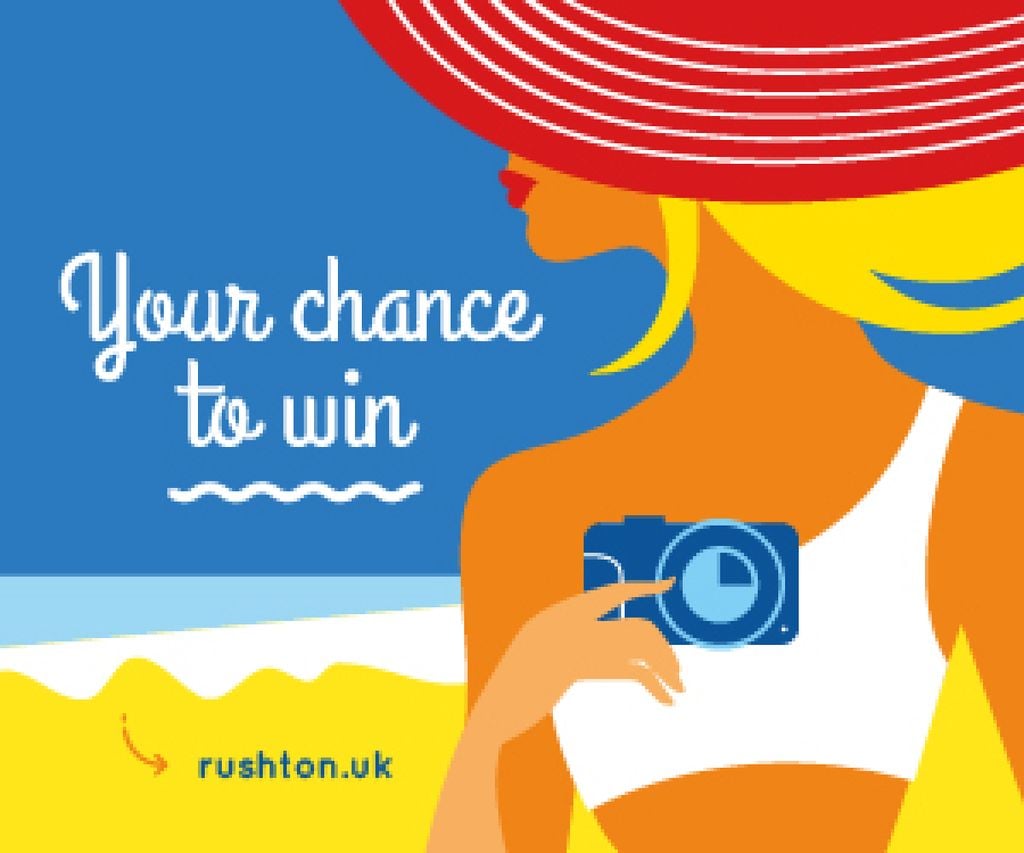Giveaway Announcement Woman with Camera at the Beach — Создать дизайн Giveaway Announcement Woman with Camera at the Beach — Создать дизайн