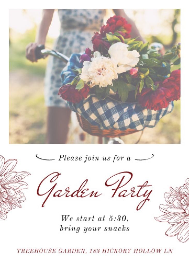 Girl riding bicycle with flowers at Garden Party — ein Design erstellen Girl riding bicycle with flowers at Garden Party — ein Design erstellen