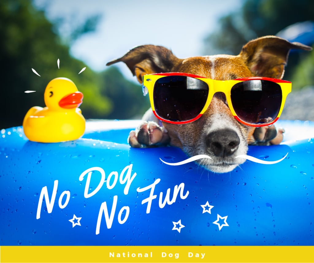 Dog day greeting Puppy in Pool — ein Design erstellen Dog day greeting Puppy in Pool — ein Design erstellen