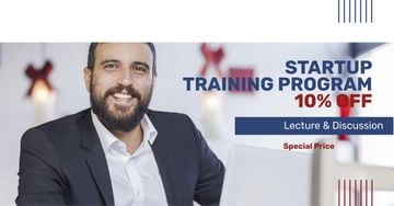Startup Training Program Offer with Smiling Businessman
