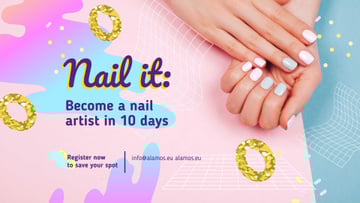 Hands with Pastel Nails in Manicure Salon