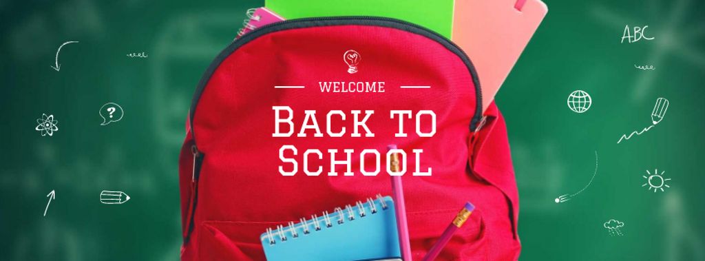 Back To School Offer With Red Backpack Online Facebook Cover Template Crello