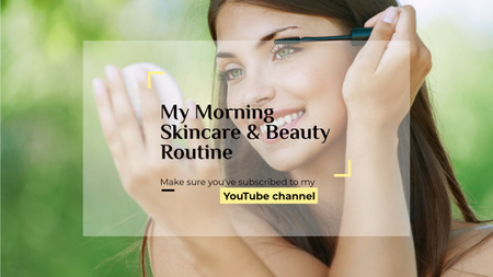 Beauty Blog Ad with Woman Applying Mascara Youtube Design Template