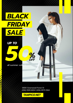 Black Friday Sale with Woman in Monochrome Clothes