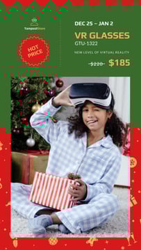 Christmas Sale Girl with Gift in VR Glasses