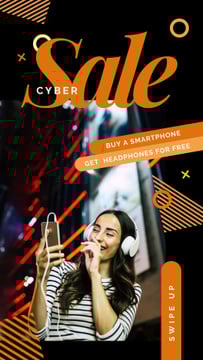 Cyber Monday Sale Woman listening music on smartphone
