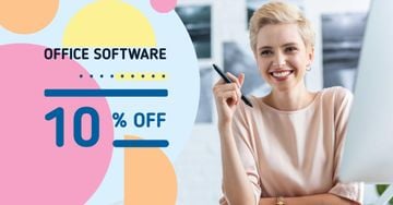 Office Software Offer with Smiling Businesswoman