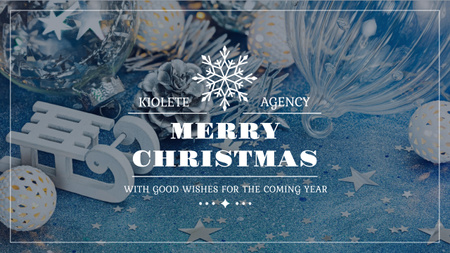 Christmas Greeting with Shiny Decorations in Blue Youtube Design Template