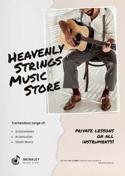 Music Store Offer with Man playing Guitar