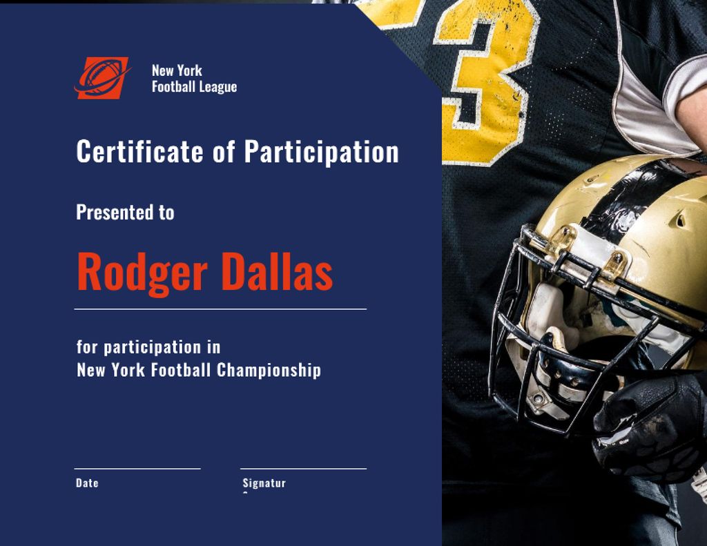 Football Championship participation confirmation Online In Rugby League Certificate Templates