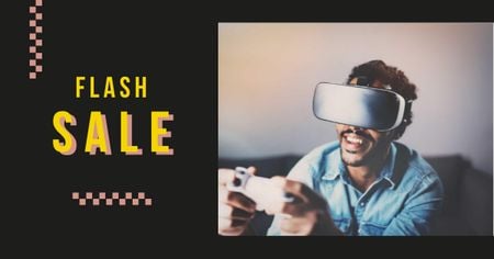 Flash Sale with Man in VR Glasses Facebook AD Design Template