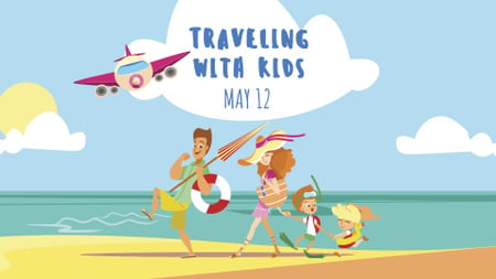 Happy Funny Family on Beach FB event cover Design Template