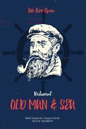 Sea restaurant Ad with Old Man Pinterest Design Template
