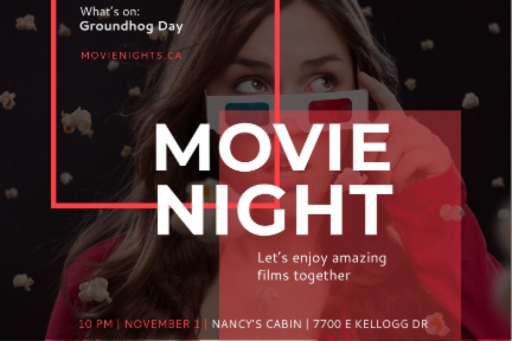 Movie night event with Woman in Glasses — Створити дизайн Movie night event with Woman in Glasses — Створити дизайн