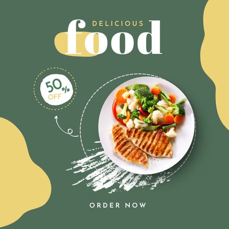 Food Delivery Discount Offer with Delicious Dish Instagram Design Template