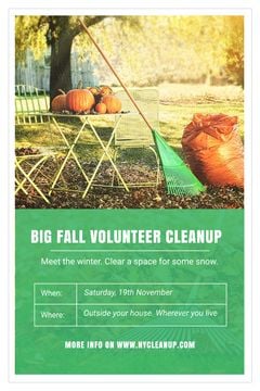 Volunteer Cleanup Announcement Autumn Garden with Pumpkins
