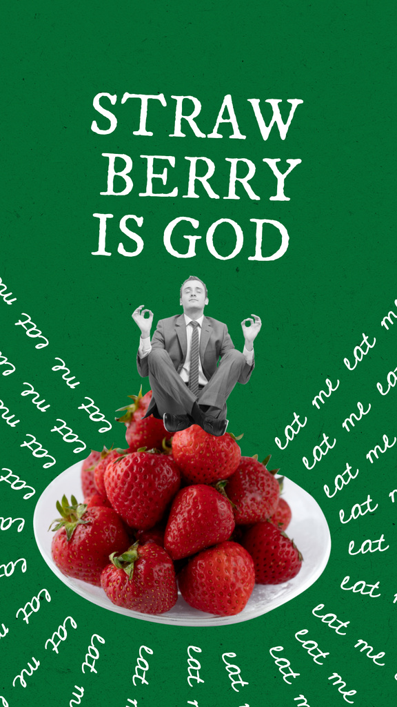 Funny Businessman Meditating On Strawberries Online Instagram Story Template Vistacreate