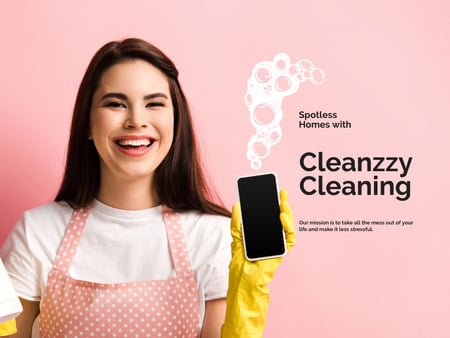 Cleaning Services Offer with Smiling Girl Presentation Design Template