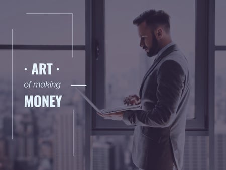 Making Money with Businessman Typing on Laptop Presentation Design Template