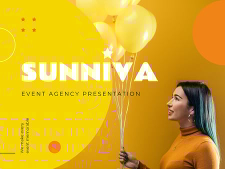 Event Agency Ad with Girl Holding Yellow Balloons Presentation Design Template