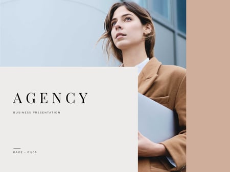 Professional Branding agency Ad with Businesswoman Presentation Design Template