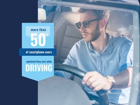 Texting While Driving Awareness Man in Car Presentation Design Template